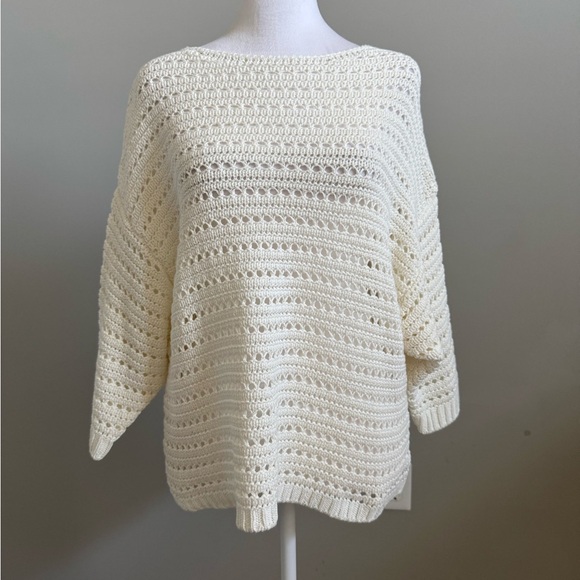 Magaschoni Cream Boat Neck Open Knit  Crochet-Like Pattern Medium - Picture 1 of 6